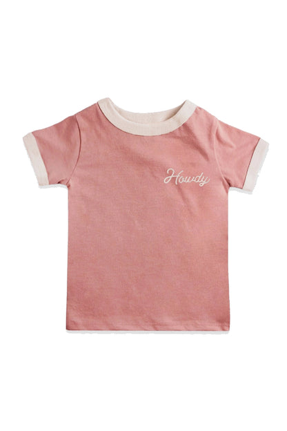 kid's howdy vintage ringer - pink