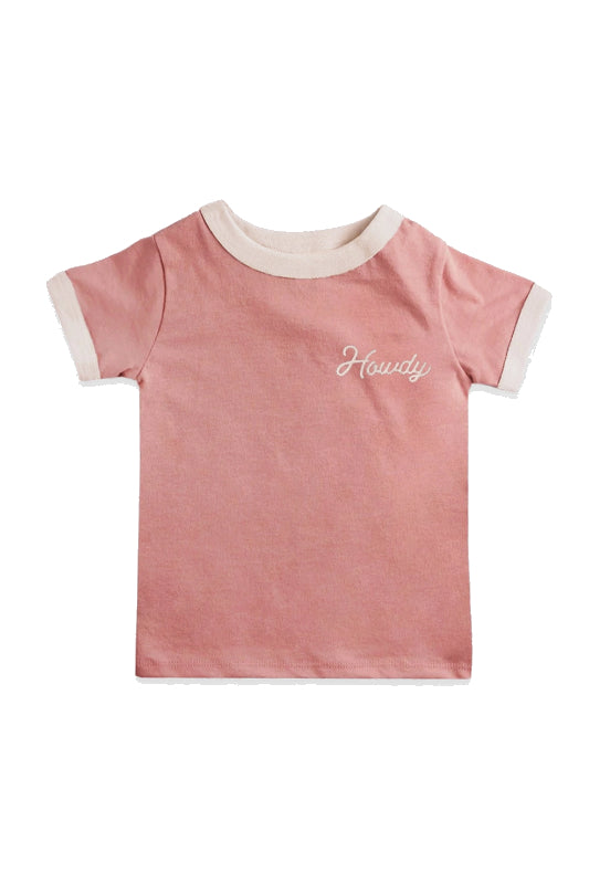 kid's howdy vintage ringer - pink