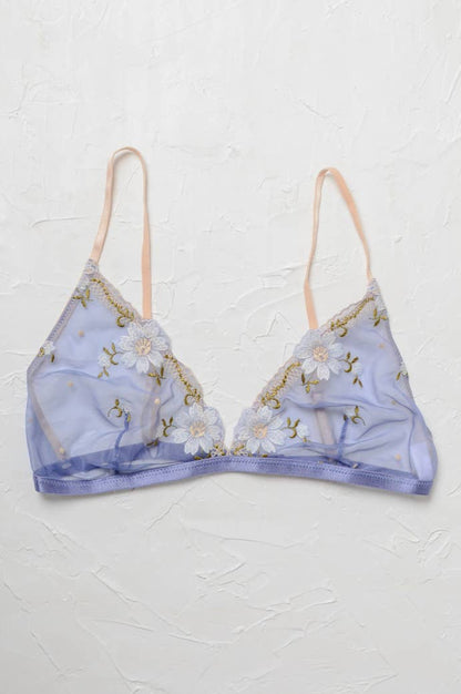 daisy embroidered bralette - periwinkle