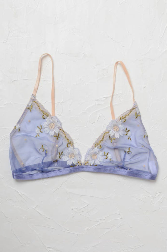 daisy embroidered bralette - periwinkle