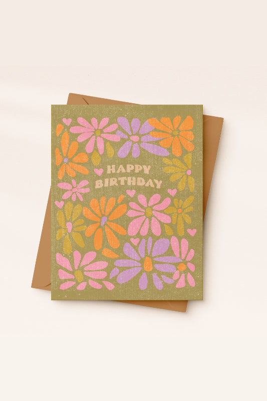 happy birthday retro flower