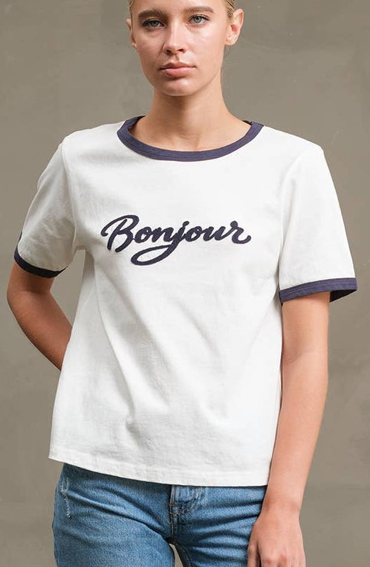 bonjour ringer tee - white/navy