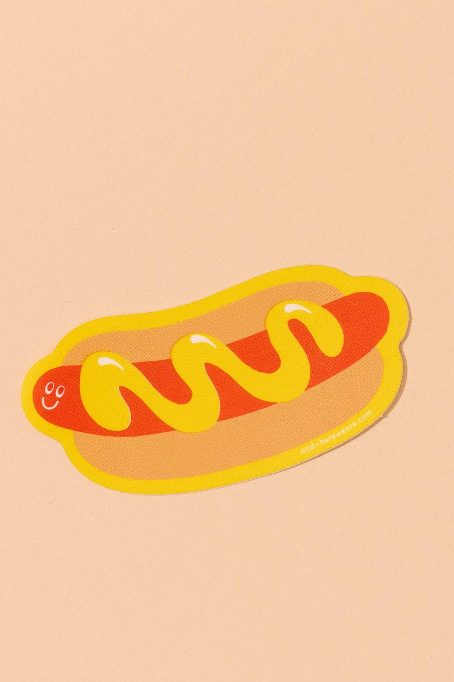 Illustration of a hot dog with mustard on a beige background