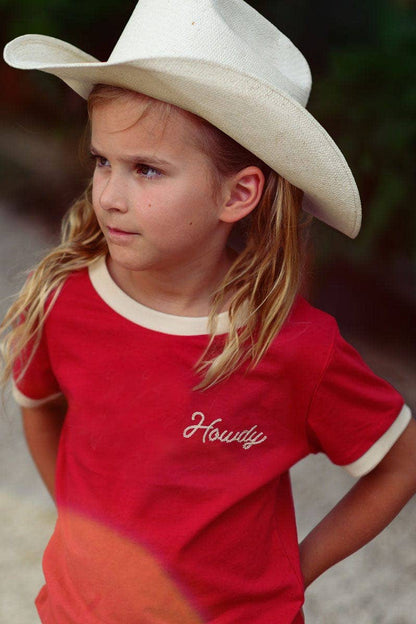 kid's howdy vintage ringer - red