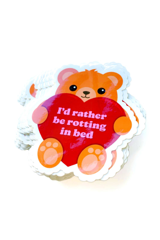 rotting in bed teddy bear sticker