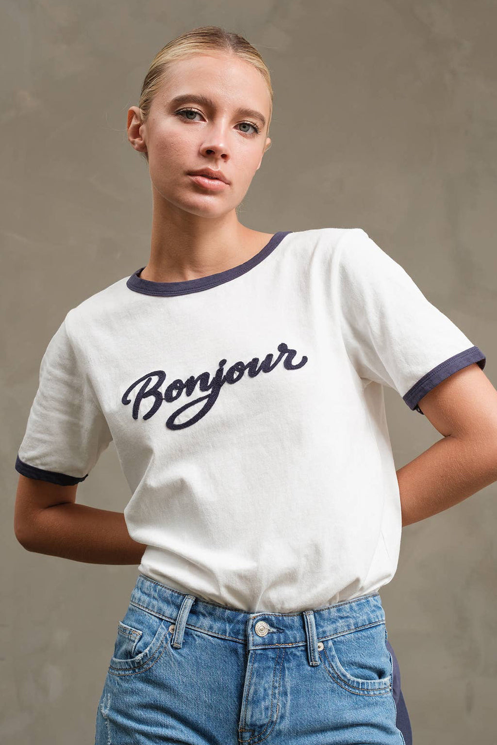 bonjour ringer tee - white/navy