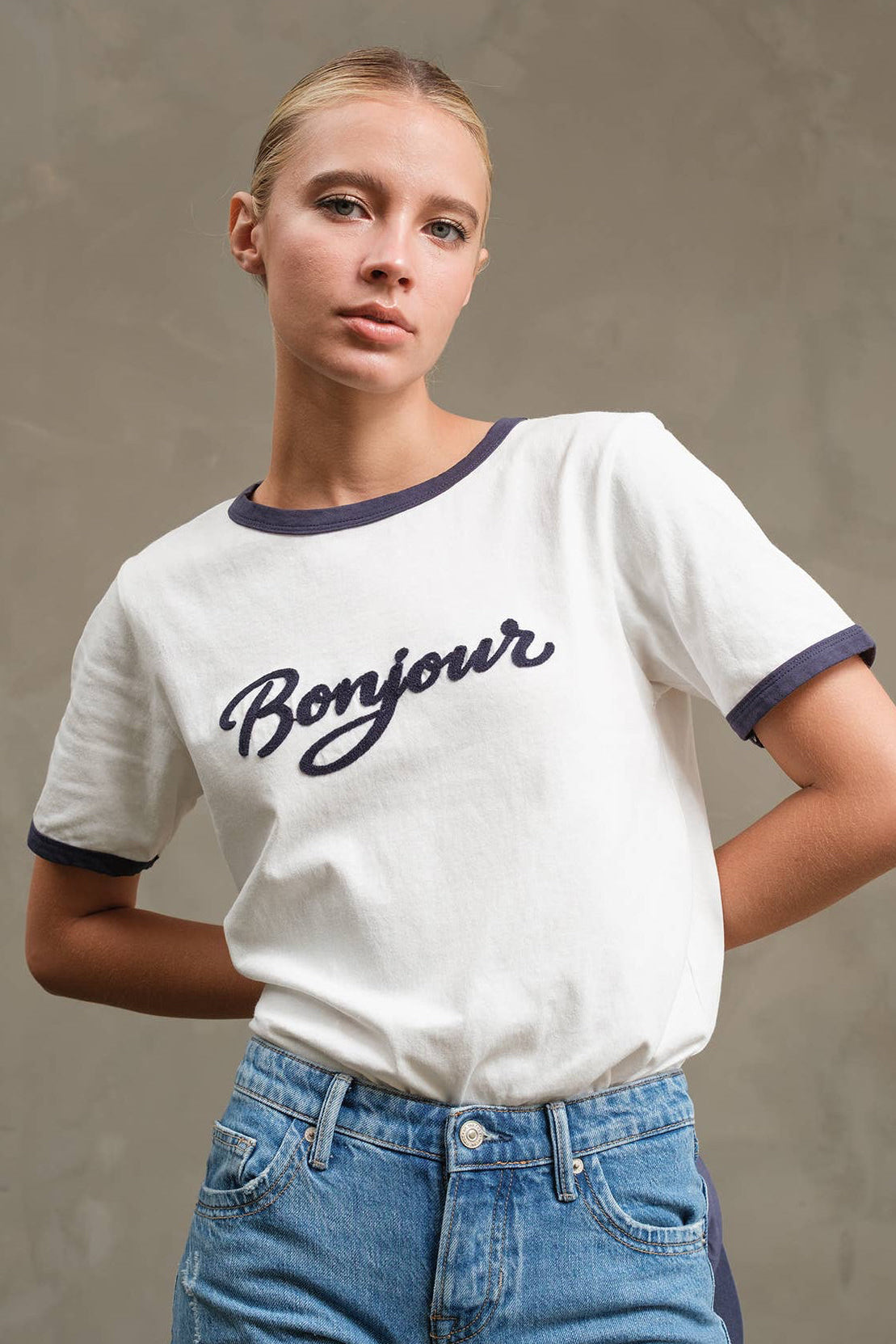 bonjour ringer tee - white/navy