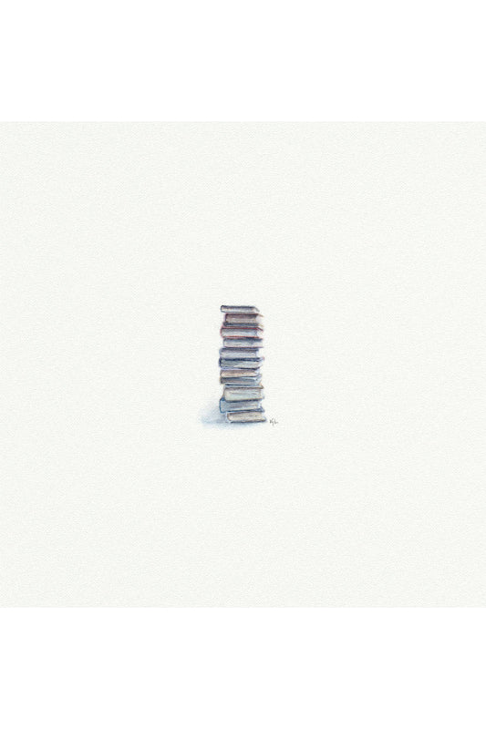 tiny watercolor print - stack of books