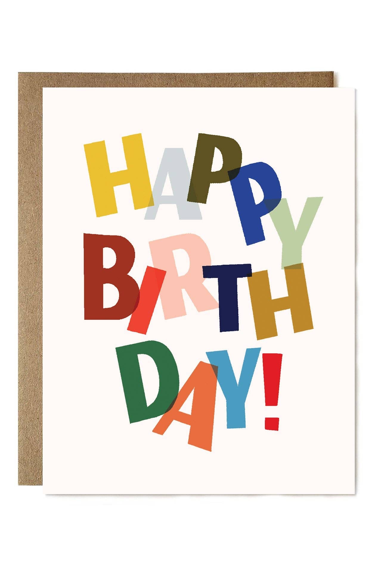 Colorful 'Happy Birthday!' card with a brown border on a white background