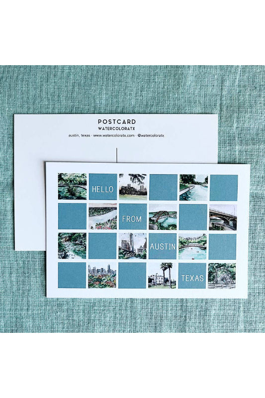 hello from austin grid postcard