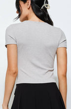 heidi button tee - heather grey