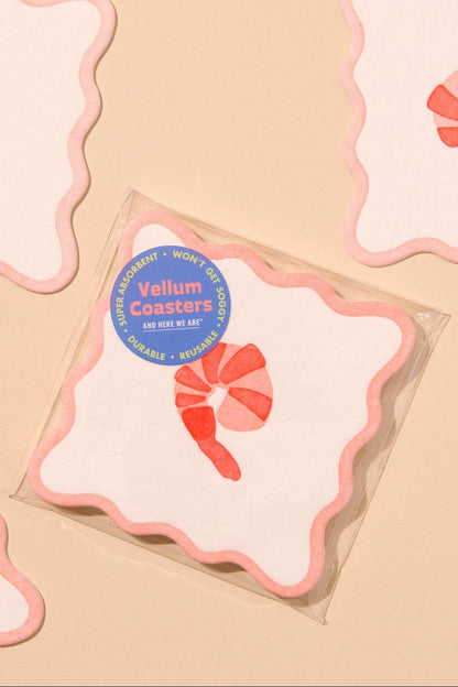 crudité letterpress coasters - shrimp