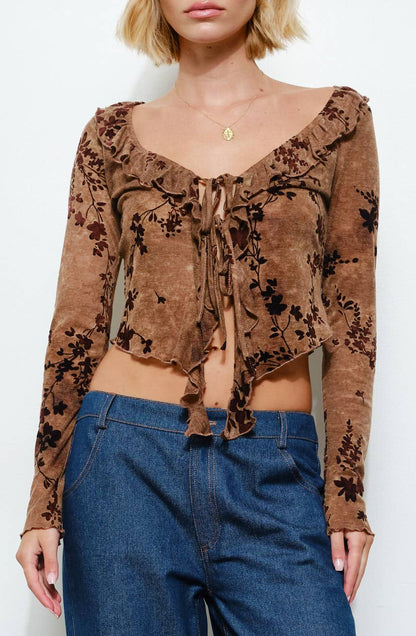jewel ruffle top - mocha