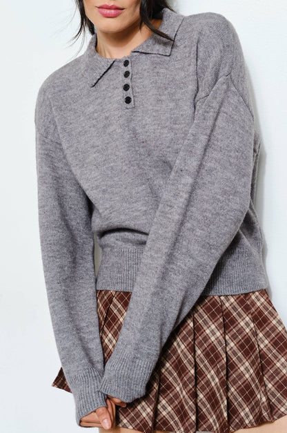 gina knit polo - heather grey