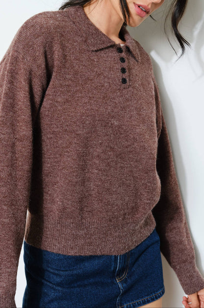 gina knit polo - chocolate