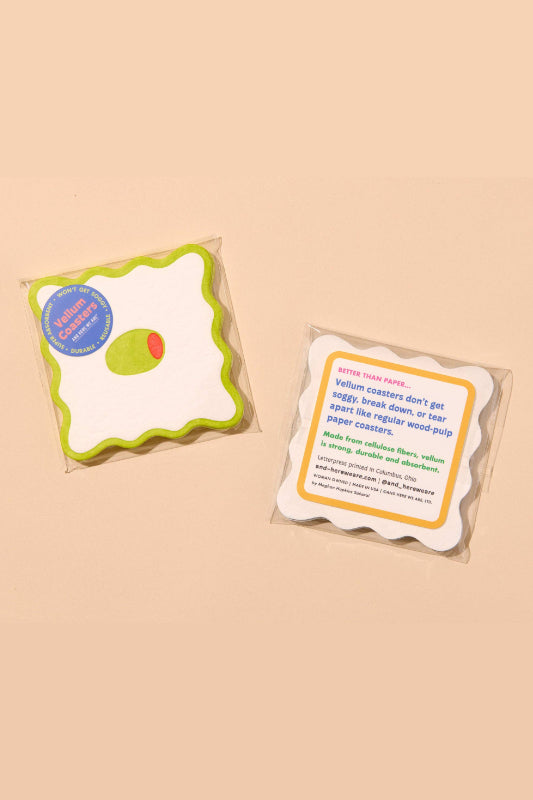 crudité letterpress coasters - olive