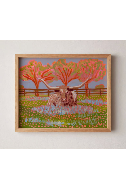 texas longhorn wildflowers print | el baker