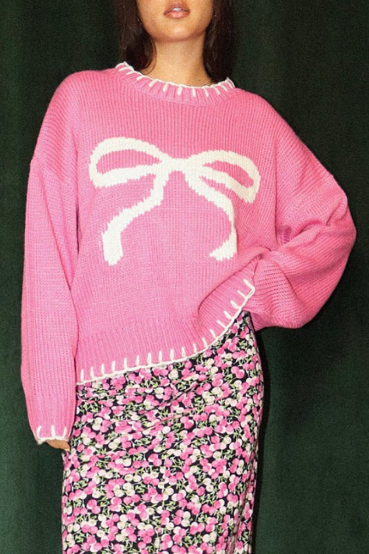 bow sweater - bubble gum