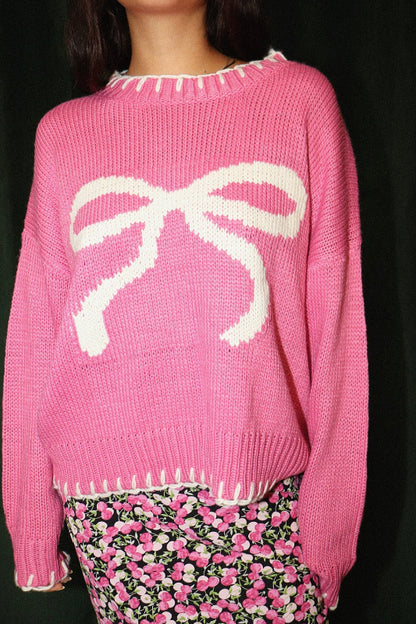 bow sweater - bubble gum