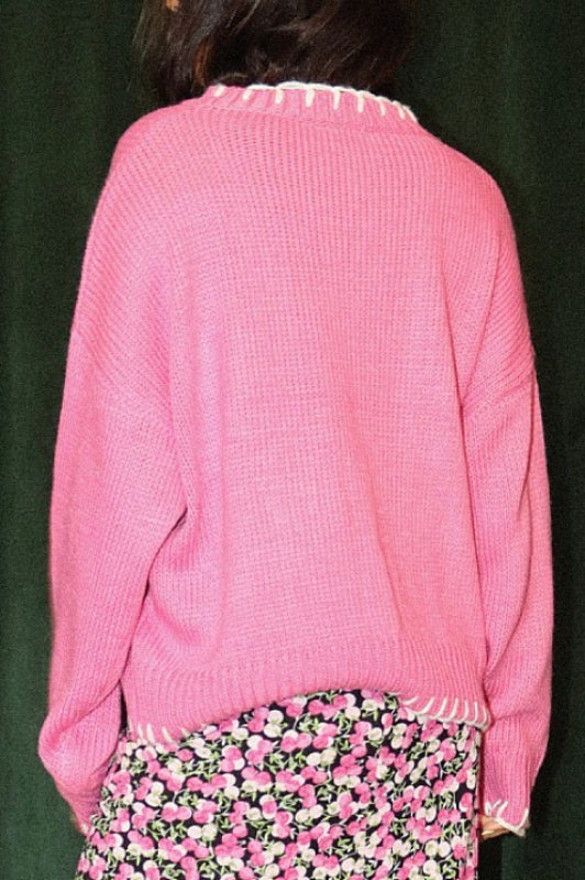 bow sweater - bubble gum