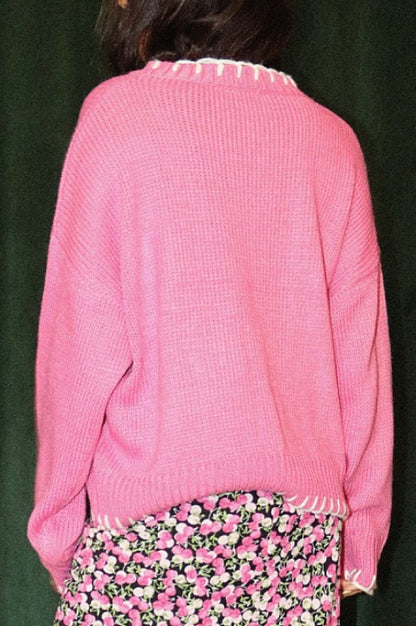 bow sweater - bubble gum