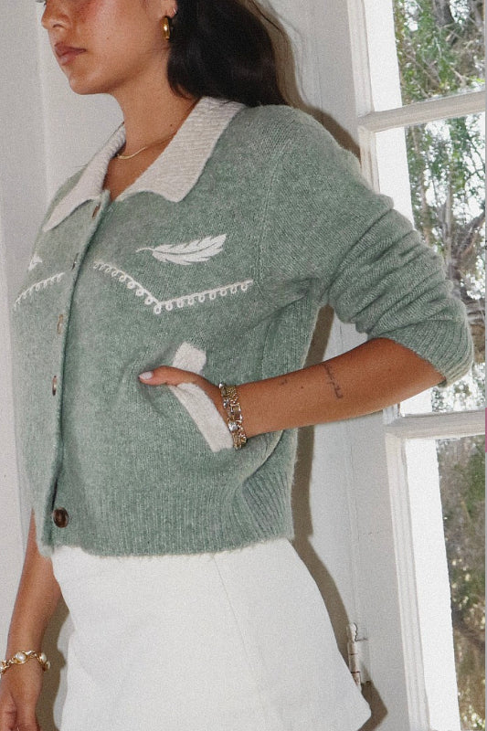 feather cardigan - basil
