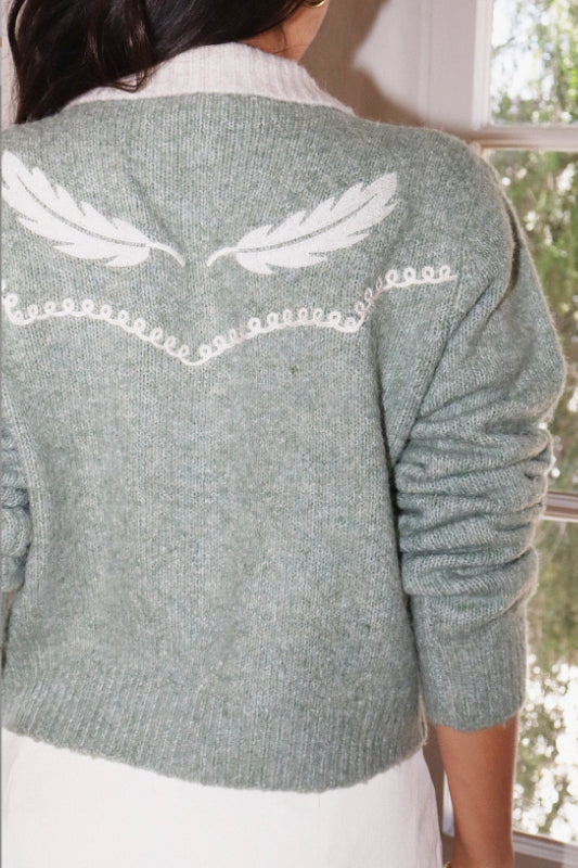feather cardigan - basil