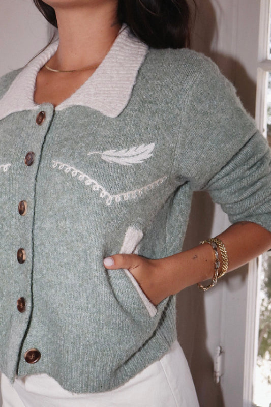 feather cardigan - basil