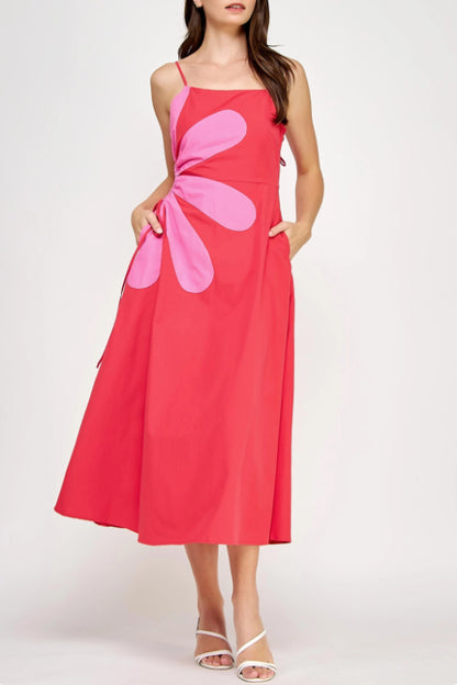 kaia midi dress - red & pink