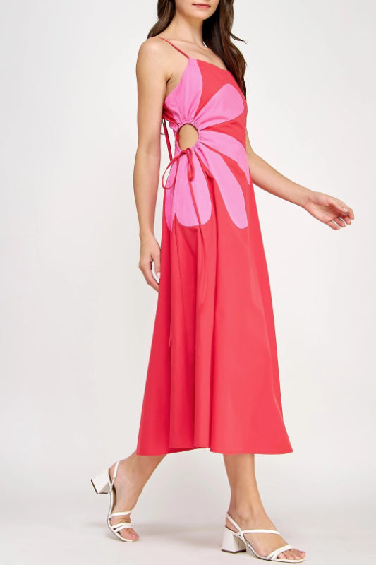 kaia midi dress - red & pink