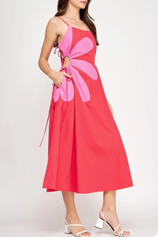 kaia midi dress - red & pink