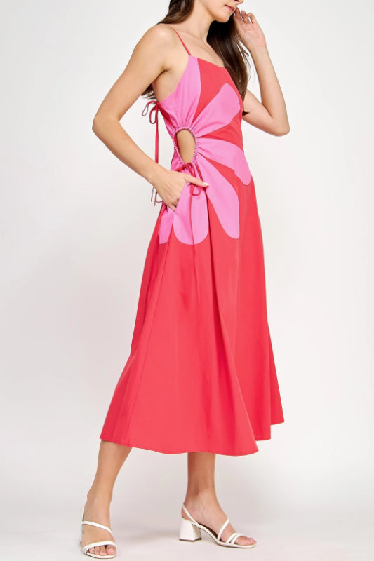 kaia midi dress - red & pink