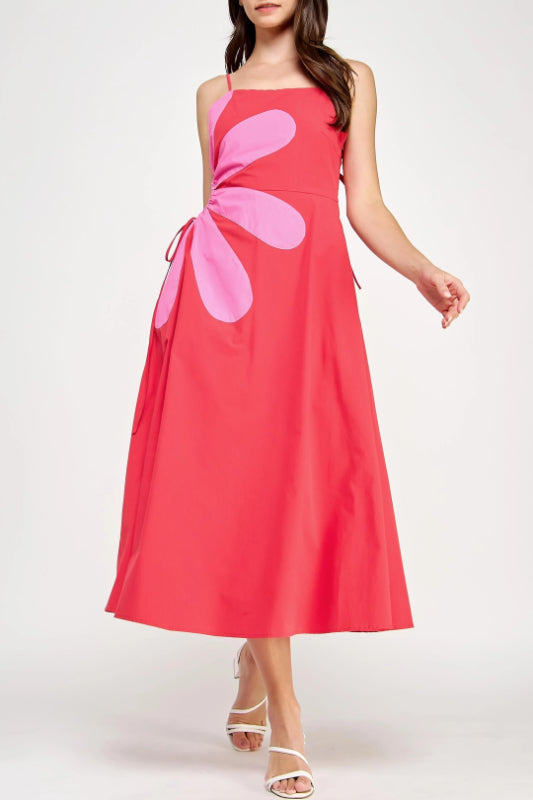 kaia midi dress - red & pink