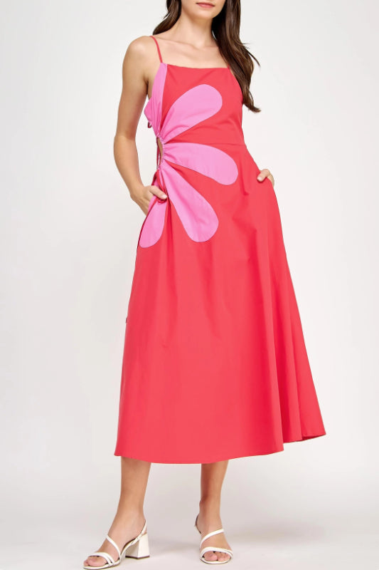 kaia midi dress - red & pink