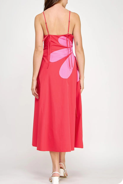 kaia midi dress - red & pink