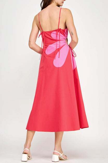 kaia midi dress - red & pink