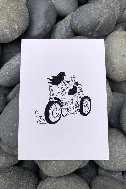 biker chick art print - 5x7