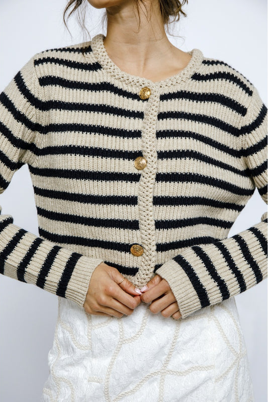 madison cardigan - beige & navy