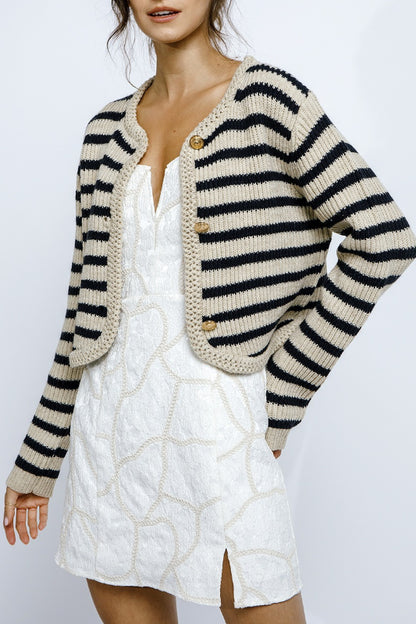 madison cardigan - beige & navy