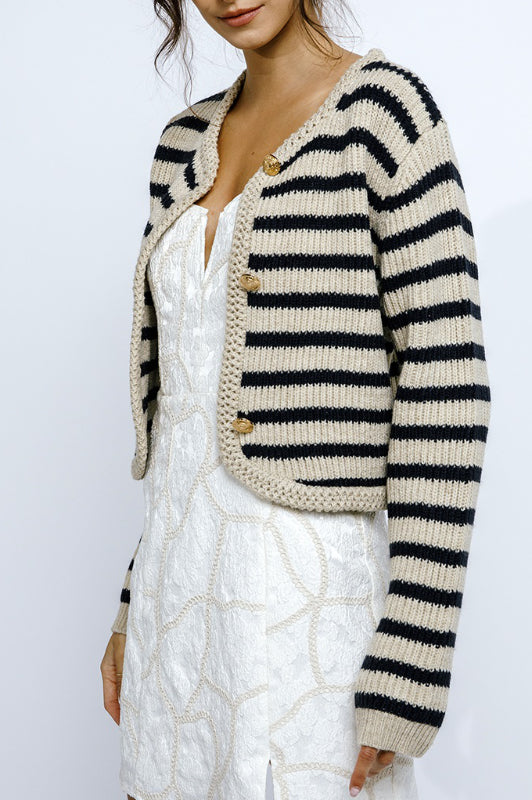 madison cardigan - beige & navy