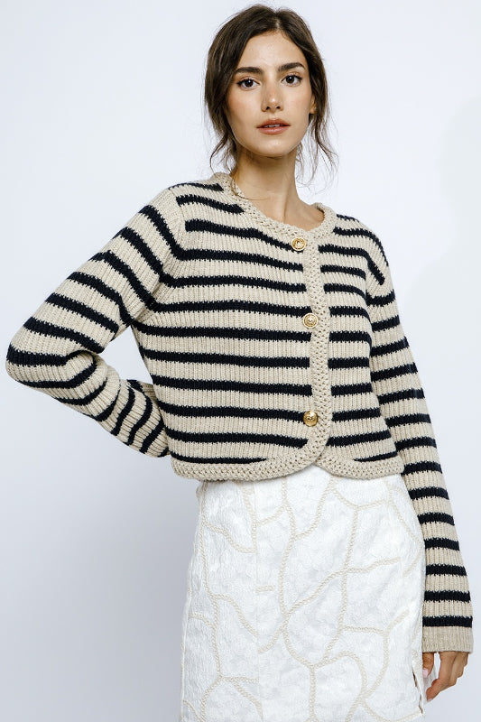 madison cardigan - beige & navy