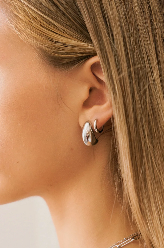 chunky teardrop hoops - silver