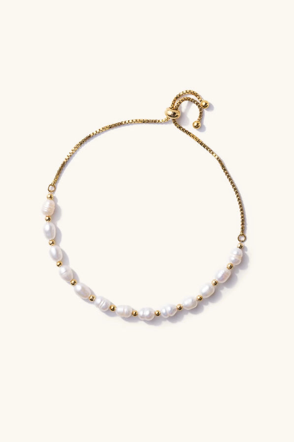 freshwater pearl slider bracelet - gold