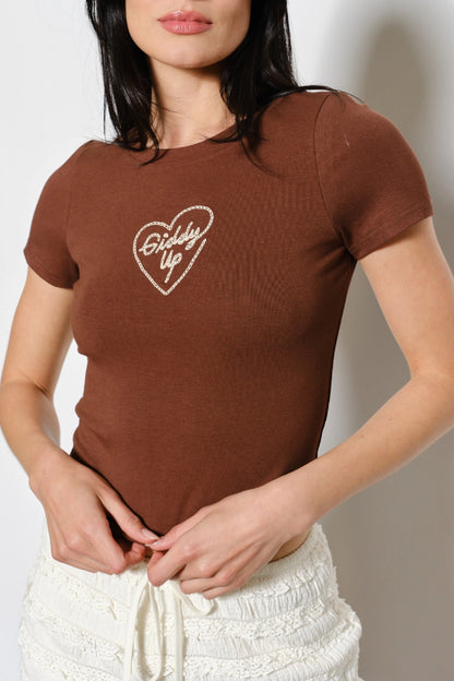 giddy up tee - brown