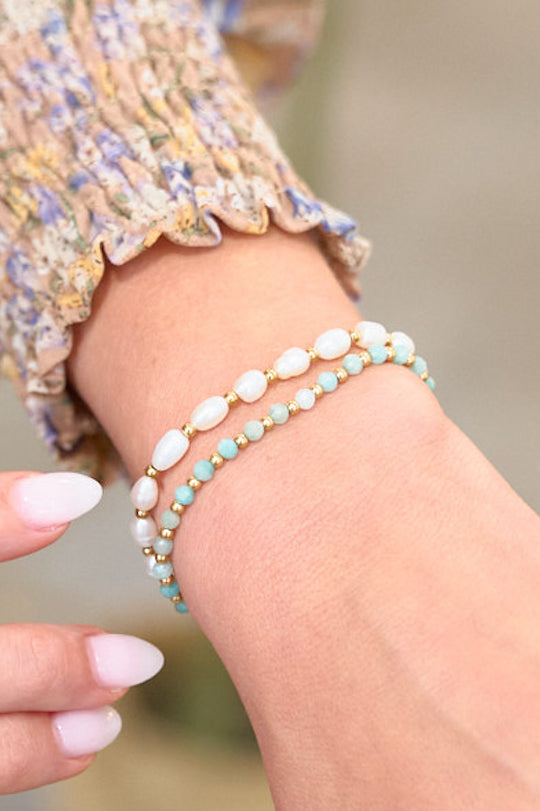 freshwater pearl slider bracelet - gold