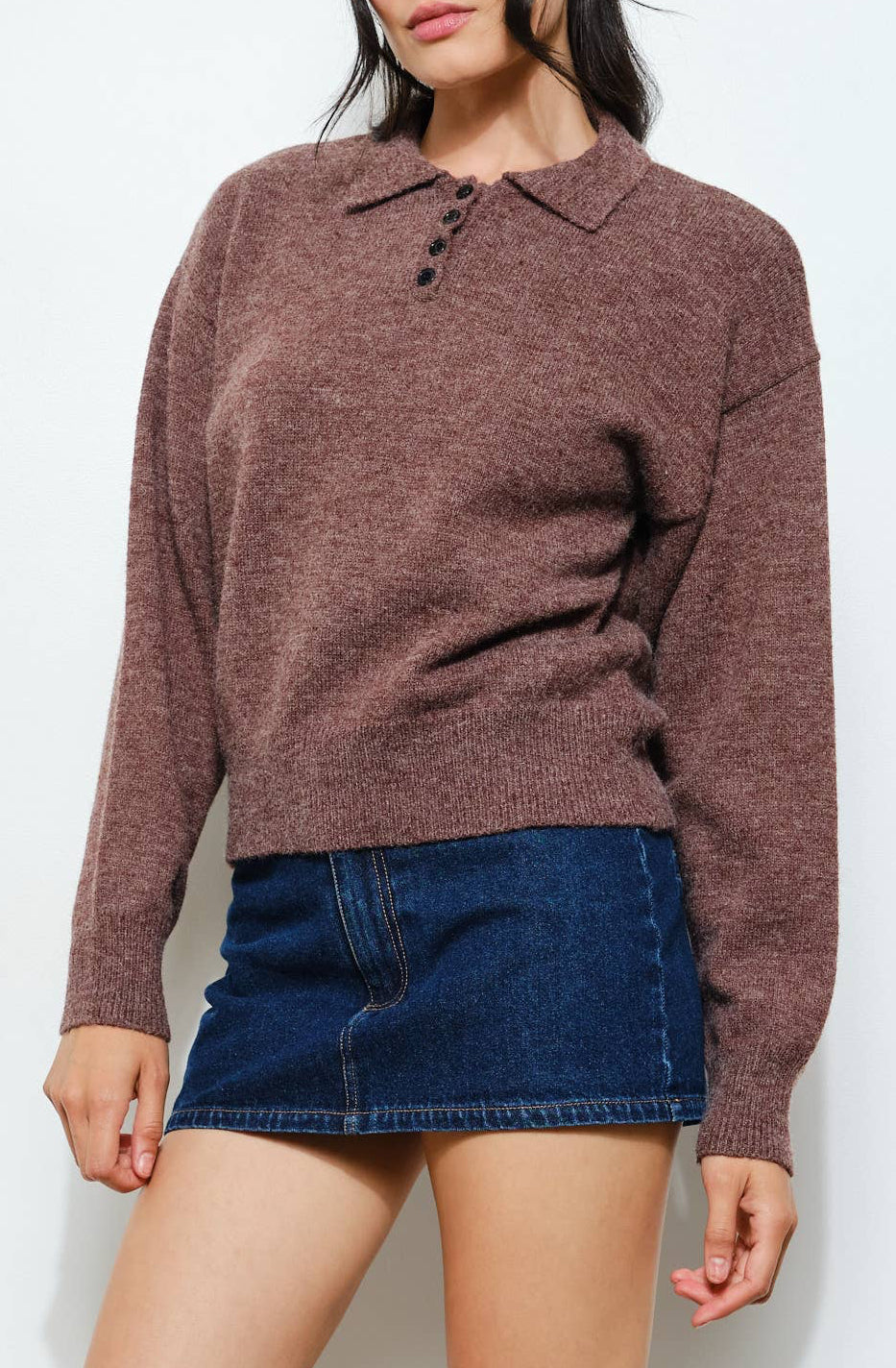 gina knit polo - chocolate