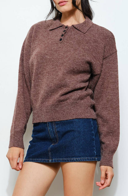 gina knit polo - chocolate