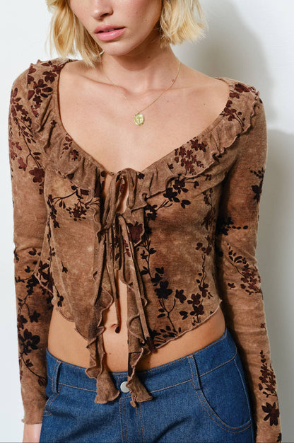 jewel ruffle top - mocha