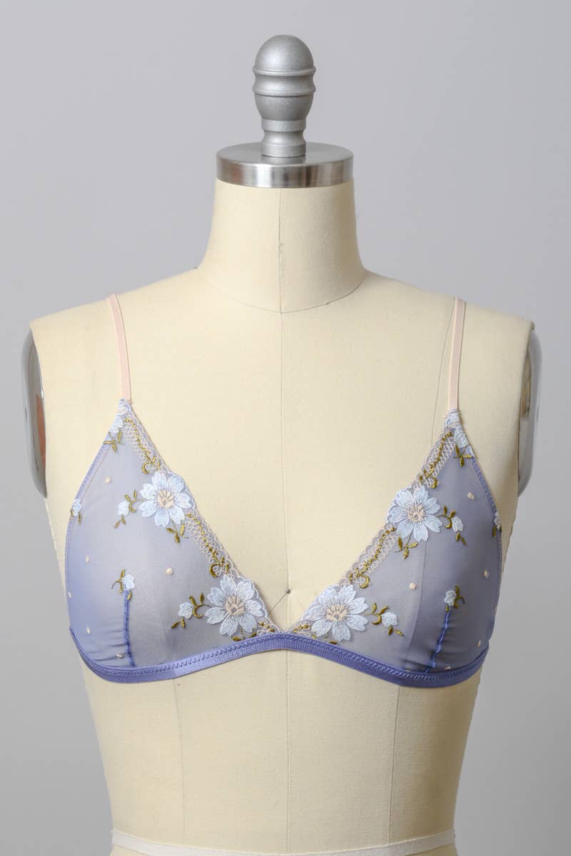 daisy embroidered bralette - periwinkle