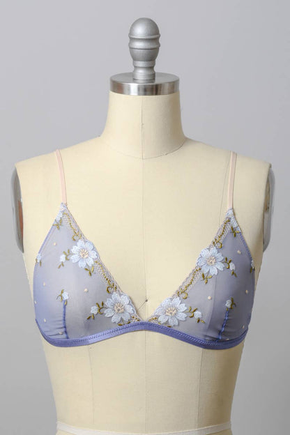 daisy embroidered bralette - periwinkle